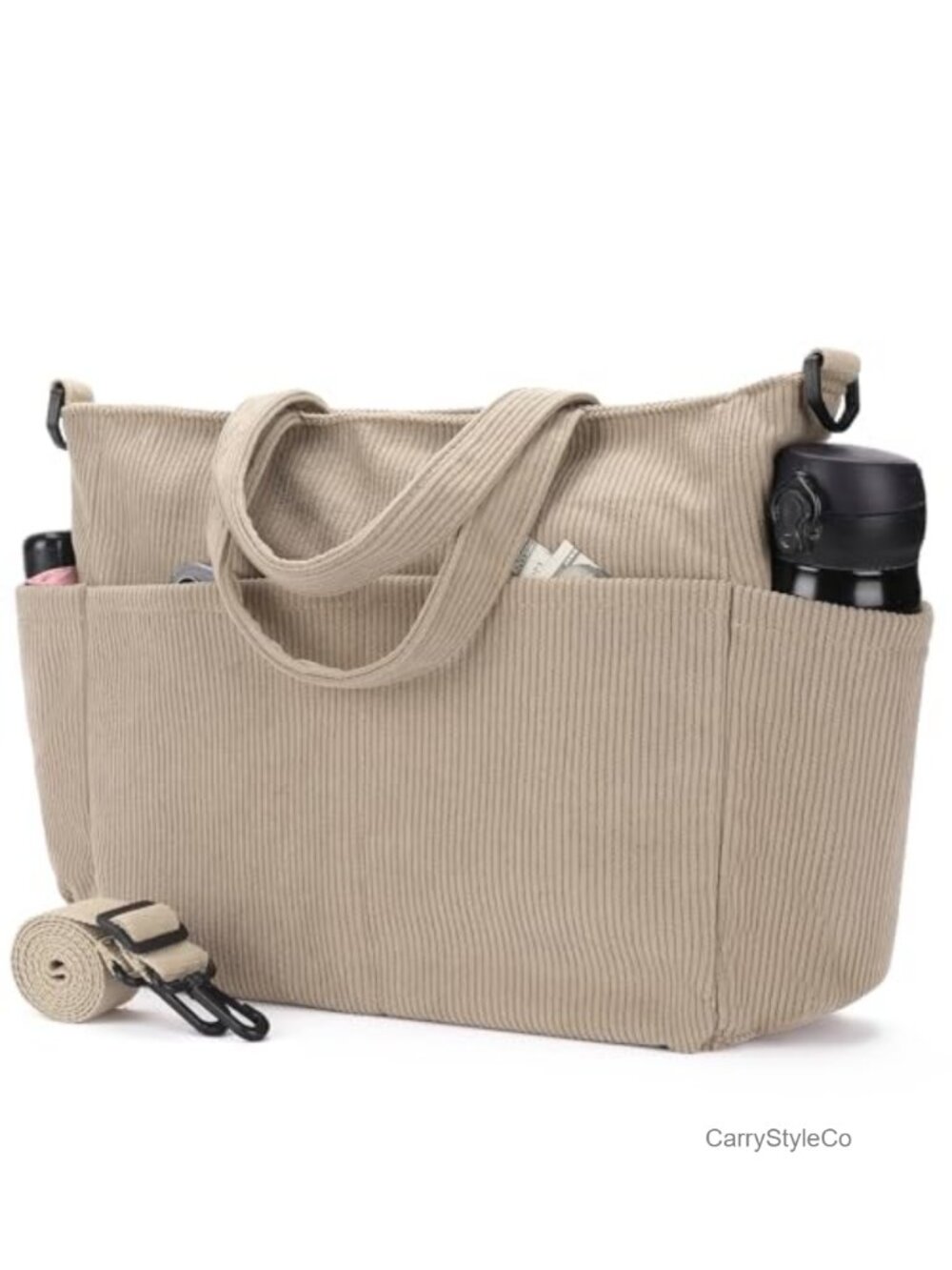 Corduroy Tote Bag Crossbody Lightweight Zipper Pockets Work Shopping